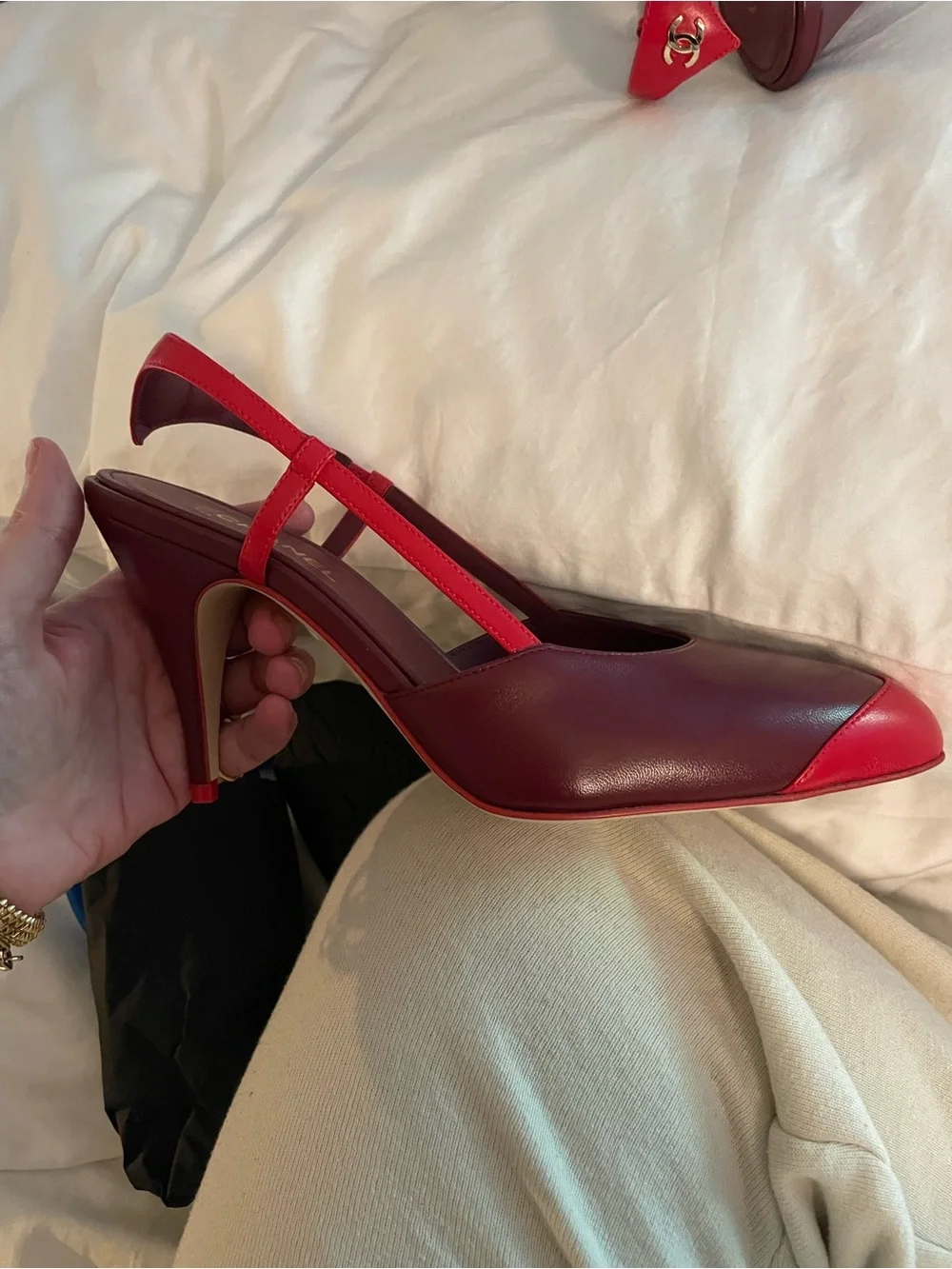 Matthieu Blazy CHANEL lambskin slingbacks Burgundy Red Heel Pump G47479 sz 37